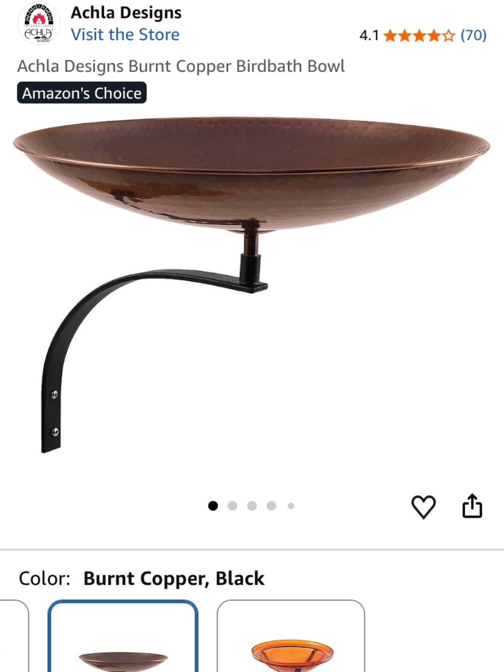 Burnt Copper Wall-Mount Birdbath Bowl